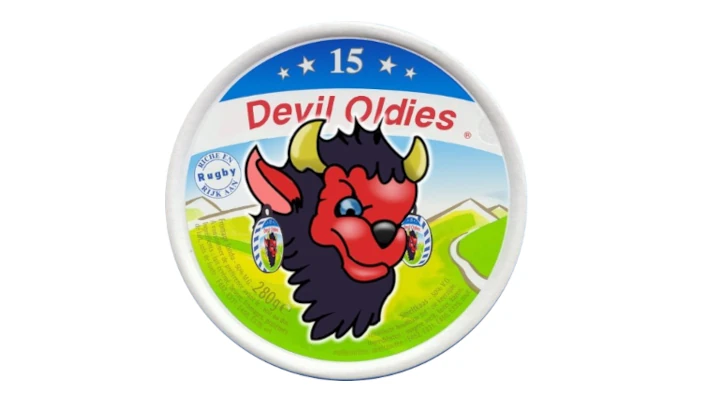 Logo du Club de rugby Devil Oldies en forme de boîte de Vache Qui Rit